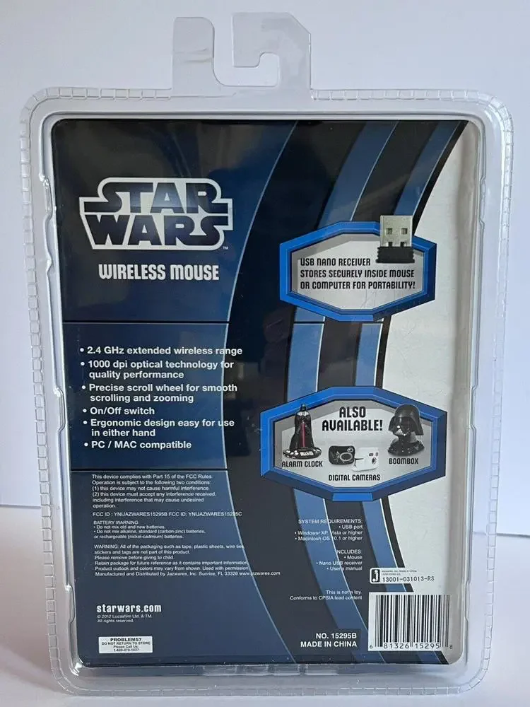 NEW In Box JAZWARES STAR WARS DARTH VADER WIRELESS OPTICAL USB MOUSE RARE 2012